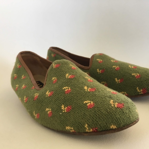 ZALO STUBBS Shoes - ZALO Spain Green Embroidered Slip On Flats Loafers
